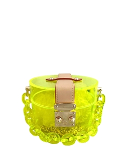 Stylish Clear Colored Acrylic Oval Link Handle Clutch Bag  6654 YELLOW